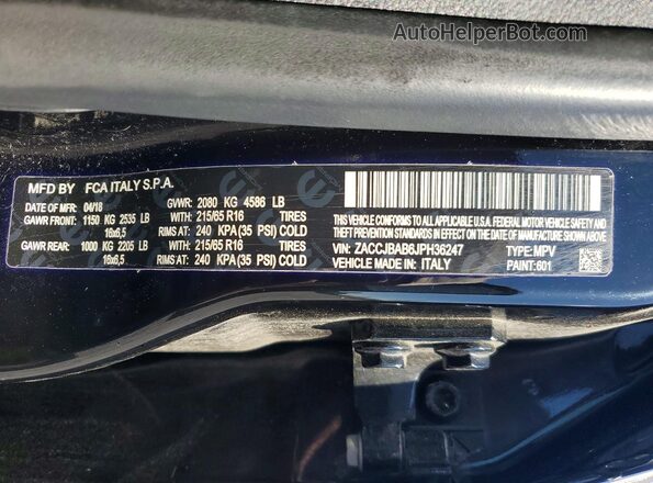 ZACCJBAB6JPH36247 2018 JEEP RENEGADE Black Vista del compartimento del motor