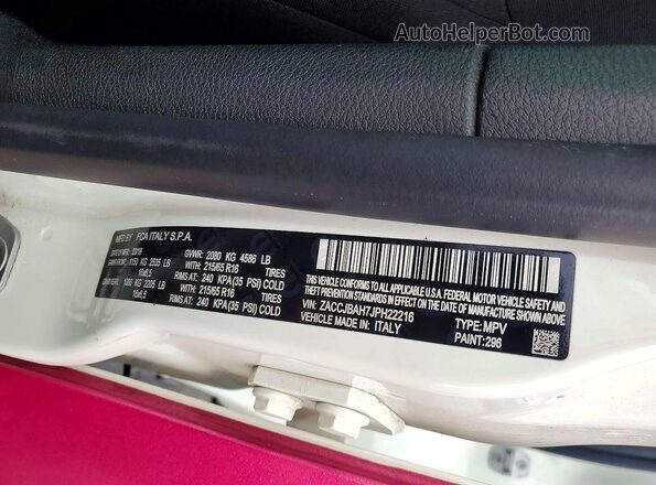 ZACCJBAH7JPH22216 2018 JEEP RENEGADE Pink VIN sticker view