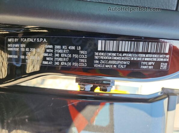 ZACCJBBB0JPH74412 2018 JEEP RENEGADE Black Widok naklejki z numerem VIN