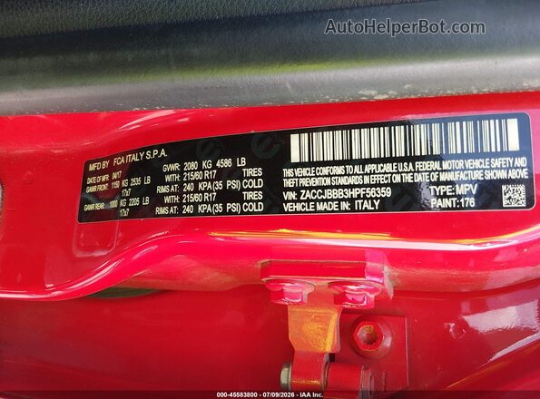 ZACCJBBB3HPF56359 2017 JEEP RENEGADE Red Շարժիչի բաժամունքի տեսք