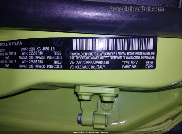 ZACCJBBB5JPH63440 2018 JEEP RENEGADE Green Engine compartment view