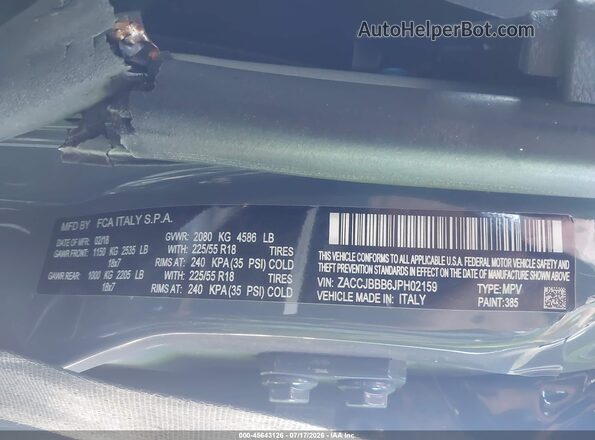 ZACCJBBB6JPH02159 2018 JEEP RENEGADE Серый Вид подкапотного пространства