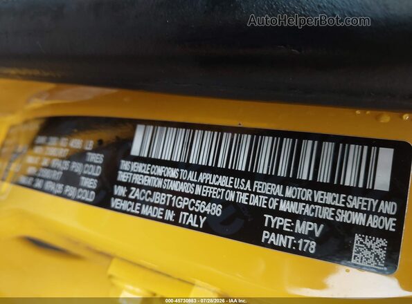 ZACCJBBT1GPC56486 2016 JEEP RENEGADE Желтый Вид подкапотного пространства