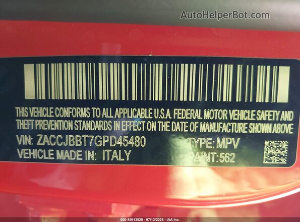 ZACCJBBT7GPD45480 2016 JEEP RENEGADE Orange ძრავის განყოფილების ხედი