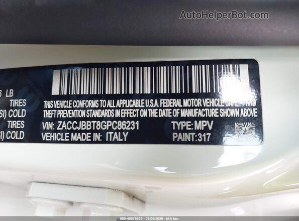 ZACCJBBT8GPC86231 2016 JEEP RENEGADE White Շարժիչի բաժամունքի տեսք