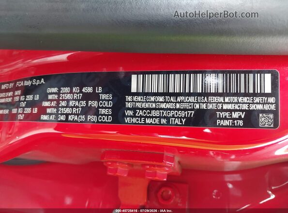 ZACCJBBTXGPD59177 2016 JEEP RENEGADE Red Widok komory silnika