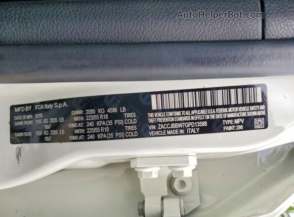 ZACCJBBW7GPD13588 2016 JEEP RENEGADE White Շարժիչի բաժամունքի տեսք