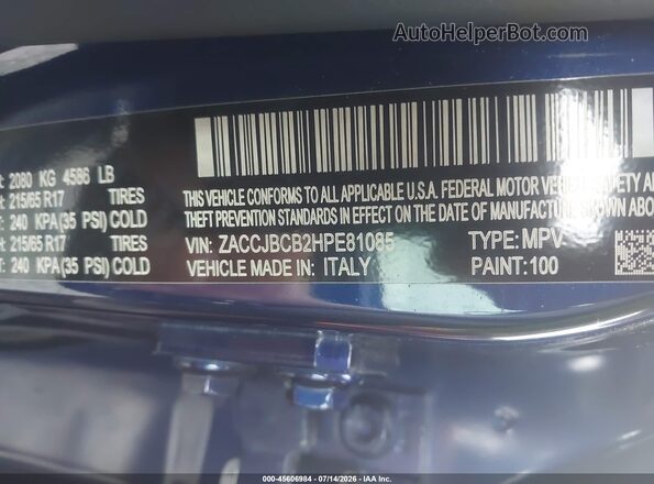 ZACCJBCB2HPE81085 2017 JEEP RENEGADE Blue Вид підкапотного простору