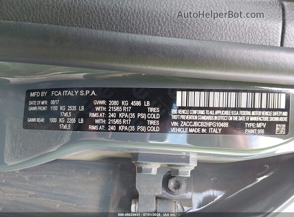 ZACCJBCB2HPG10488 2017 JEEP RENEGADE Серый Вид подкапотного пространства