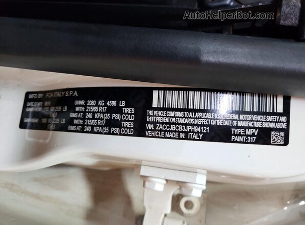 ZACCJBCB3JPH94121 2018 JEEP RENEGADE White VIN კოდის სტიკერის ხედი