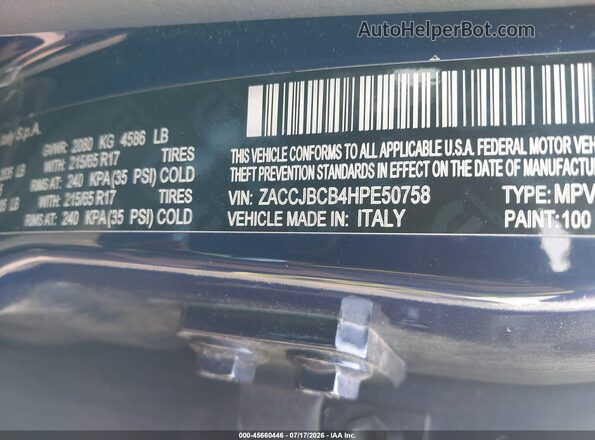 ZACCJBCB4HPE50758 2017 JEEP RENEGADE Blue Вид підкапотного простору