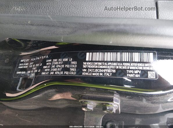 ZACCJBCB4HPF40766 2017 JEEP RENEGADE Black Вид підкапотного простору