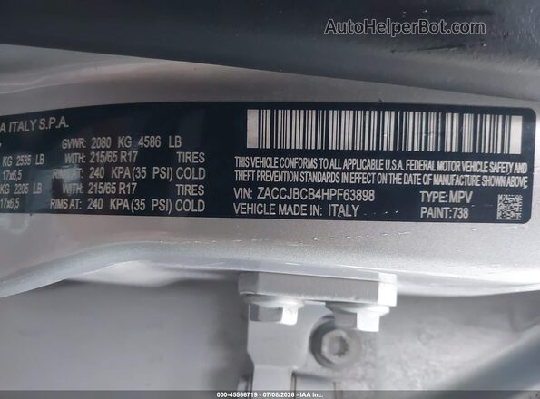 ZACCJBCB4HPF63898 2017 JEEP RENEGADE Silver Շարժիչի բաժամունքի տեսք