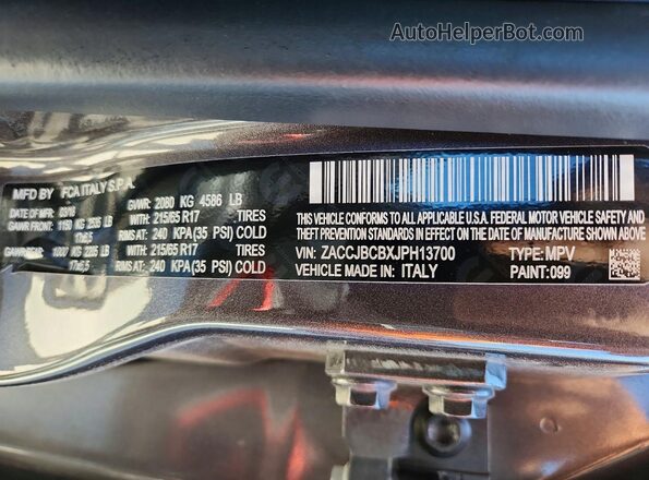 ZACCJBCBXJPH13700 2018 JEEP RENEGADE Charcoal Շարժիչի բաժամունքի տեսք