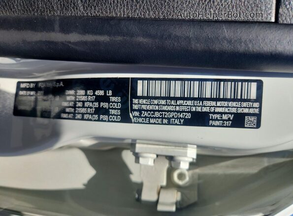 ZACCJBCT2GPD14720 2016 JEEP RENEGADE White Engine compartment view