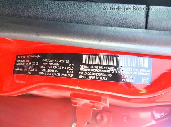 ZACCJBCT3GPD49315 2016 JEEP RENEGADE Red Շարժիչի բաժամունքի տեսք