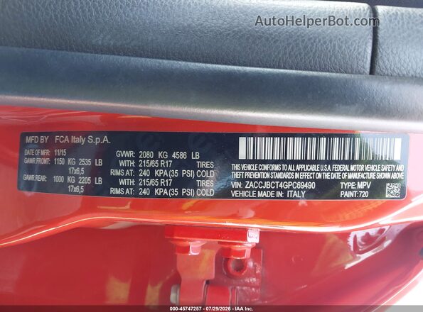 ZACCJBCT4GPC69490 2016 JEEP RENEGADE Orange Engine compartment view