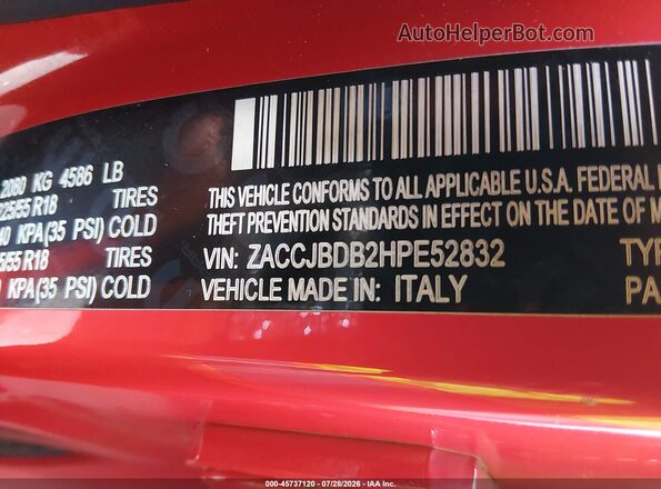ZACCJBDB2HPE52832 2017 JEEP RENEGADE Red Widok komory silnika