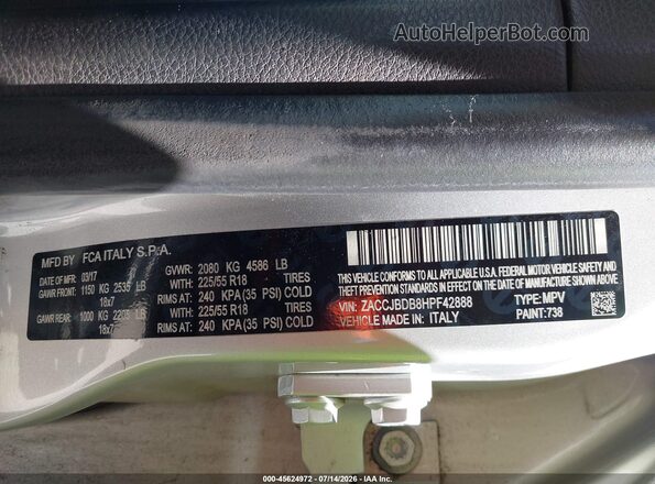 ZACCJBDB8HPF42888 2017 JEEP RENEGADE Silver ძრავის განყოფილების ხედი
