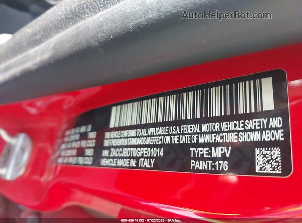 ZACCJBDT0GPE01014 2016 JEEP RENEGADE Red Engine compartment view