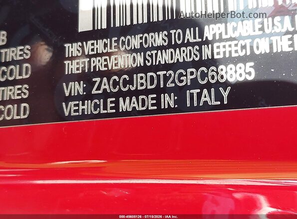ZACCJBDT2GPC68885 2016 JEEP RENEGADE Красный Вид подкапотного пространства