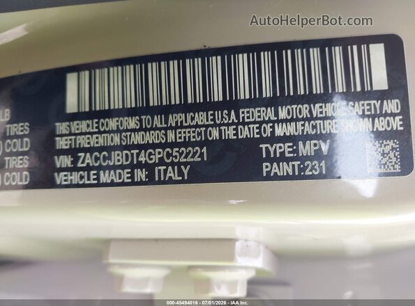 ZACCJBDT4GPC52221 2016 JEEP RENEGADE Brown Вид підкапотного простору