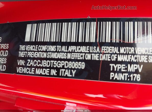 ZACCJBDT5GPD80659 2016 JEEP RENEGADE Red Вид підкапотного простору