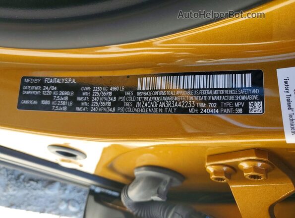 ZACNDFAN3R3A42233 2024 DODGE OTHER Gold VIN კოდის სტიკერის ხედი