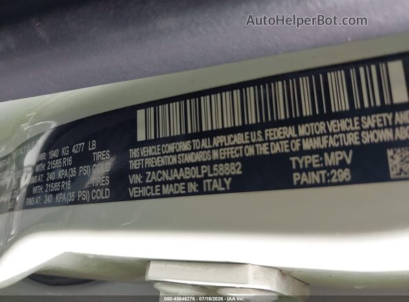 ZACNJAAB0LPL58882 2020 JEEP RENEGADE White Vista del compartimento del motor