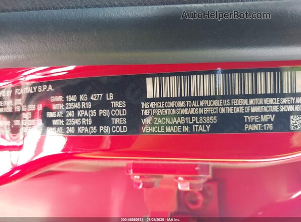 ZACNJAAB1LPL83855 2020 JEEP RENEGADE Red Engine compartment view