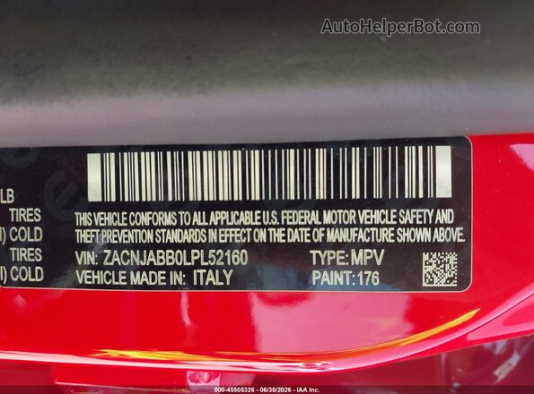 ZACNJABB0LPL52160 2020 JEEP RENEGADE Красный Вид подкапотного пространства