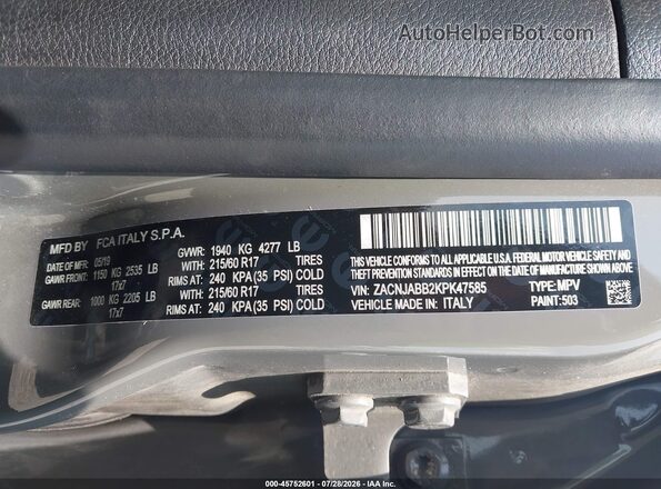 ZACNJABB2KPK47585 2019 JEEP RENEGADE Gray Widok komory silnika
