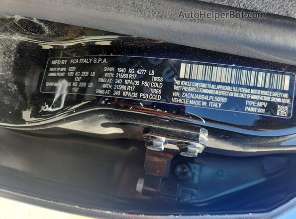 ZACNJABB4LPL56695 2020 JEEP RENEGADE Black VIN კოდის სტიკერის ხედი