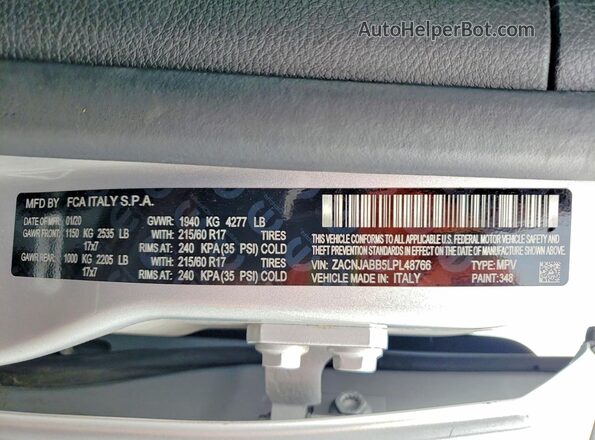 ZACNJABB5LPL48766 2020 JEEP RENEGADE Серебряный Панорамный вид салона 360°