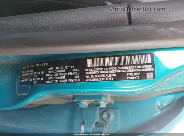 ZACNJABB5LPL88748 2020 JEEP RENEGADE Green Вид підкапотного простору