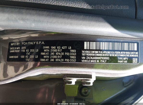 ZACNJABB6KPK08563 2019 JEEP RENEGADE Серый Вид подкапотного пространства