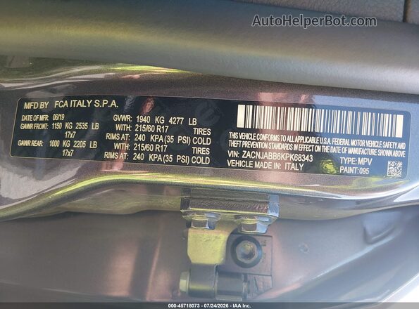 ZACNJABB6KPK68343 2019 JEEP RENEGADE Gray Widok komory silnika