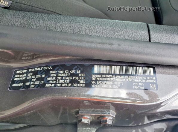 ZACNJABB7KPK03775 2019 JEEP RENEGADE Gray Սալոնի 360 աստիճան տեսք