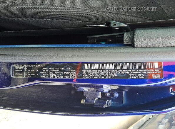 ZACNJABB7LPL62300 2020 JEEP RENEGADE Blue VIN sticker view