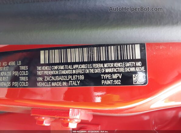 ZACNJBAB2LPL87189 2020 JEEP RENEGADE Оранжевый Вид подкапотного пространства