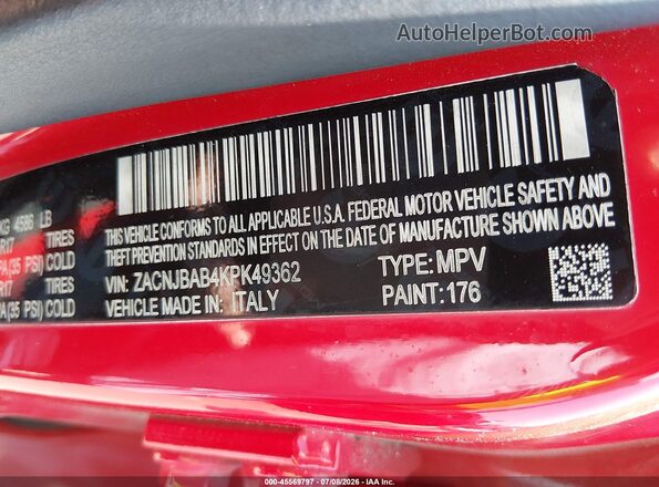 ZACNJBAB4KPK49362 2019 JEEP RENEGADE Red Вид підкапотного простору