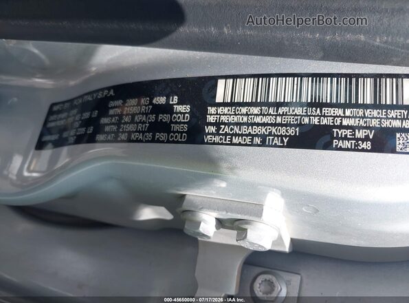 ZACNJBAB6KPK08361 2019 JEEP RENEGADE Silver Вид підкапотного простору