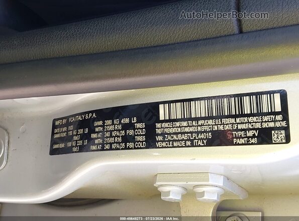 ZACNJBAB7LPL44015 2020 JEEP RENEGADE White Widok komory silnika