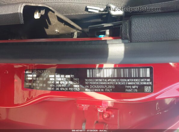 ZACNJBAB9LPL25613 2020 JEEP RENEGADE Red ძრავის განყოფილების ხედი