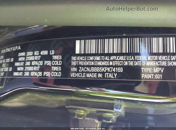 ZACNJBBB5KPK74169 2019 JEEP RENEGADE Black Շարժիչի բաժամունքի տեսք