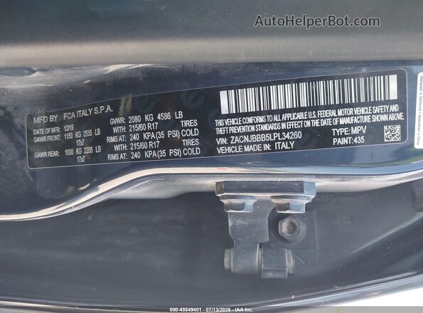 ZACNJBBB5LPL34260 2020 JEEP RENEGADE Blue Вид підкапотного простору