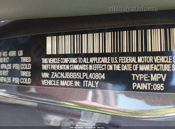 ZACNJBBB5LPL40804 2020 JEEP RENEGADE Gray Engine compartment view