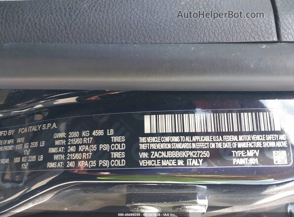 ZACNJBBB6KPK27250 2019 JEEP RENEGADE Black Vista del compartimento del motor
