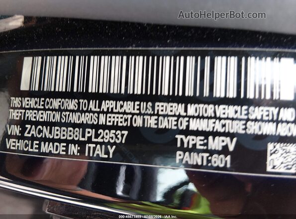 ZACNJBBB8LPL29537 2020 JEEP RENEGADE Black Engine compartment view