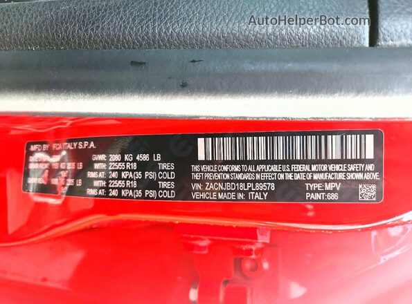 ZACNJBD18LPL89578 2020 JEEP RENEGADE Red VIN կոդի պիտակի տեսք